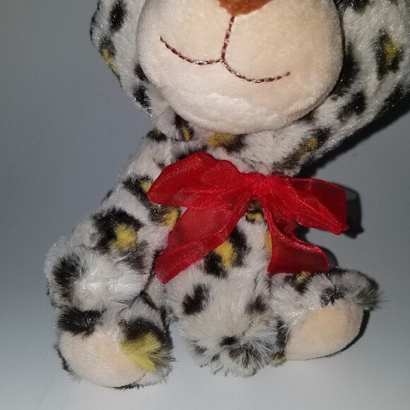Hug Fun Jungle Leopard Plush Small 6" Stuffed Animal Toy Red Bow - Picture 3 of 8